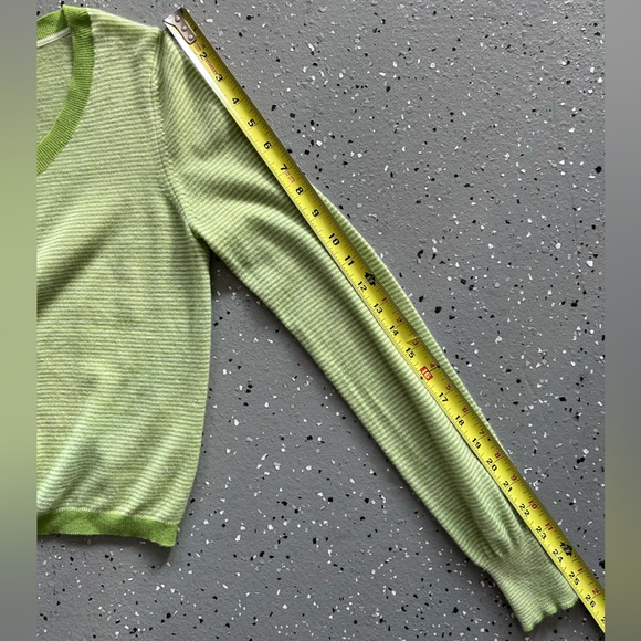 Gap 100% Cashmere Lightweight Cardigan Sweater Apple Green and White Stripes EUC - Picture 9 of 11